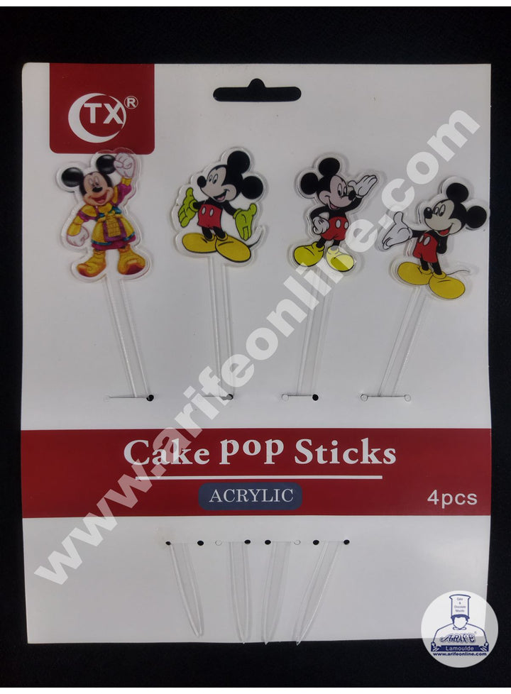 Cake Decor Imported Mirror Acrylic Cake and Cupcake Topper - 4 Pieces Mickey Mouse Theme
