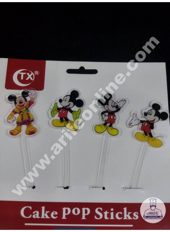 Cake Decor Imported Mirror Acrylic Cake and Cupcake Topper - 4 Pieces Mickey Mouse Theme