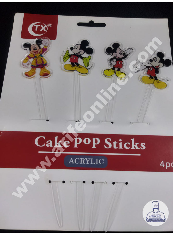 Cake Decor Imported Mirror Acrylic Cake and Cupcake Topper - 4 Pieces Mickey Mouse Theme