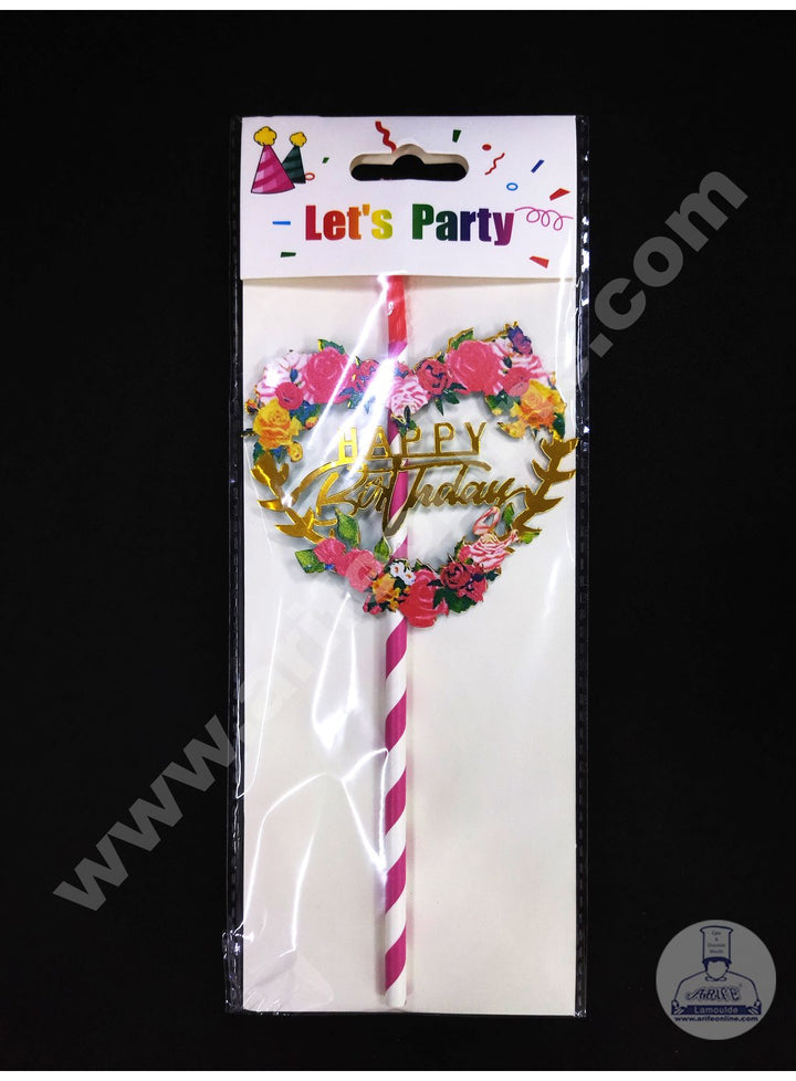 Cake Decor Acrylic Happy Birthday Topper Roses With Candle For Cake And Cupcake ( SBMT-ATC-004 )