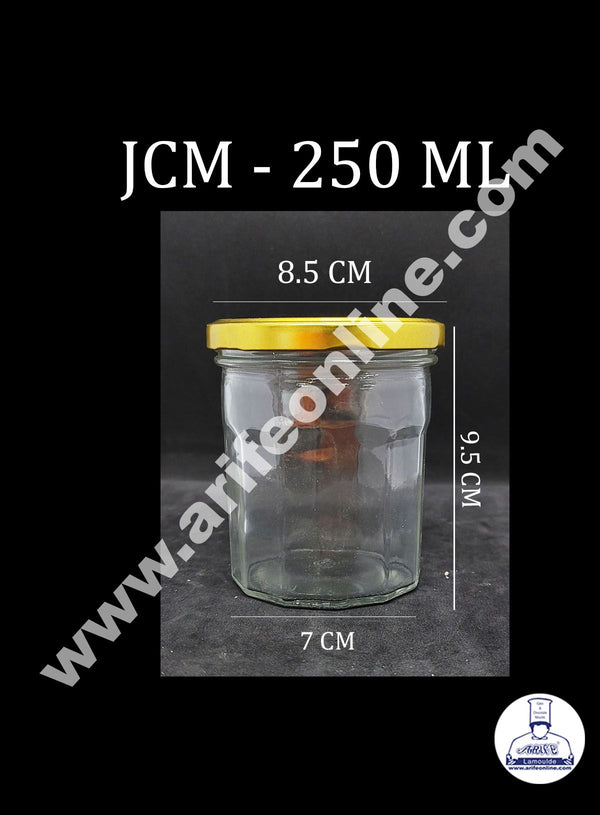 Cake Decor Set of 1 Clear Glass Jars For Food Storage With Golden Lug Caps ( 250ml )