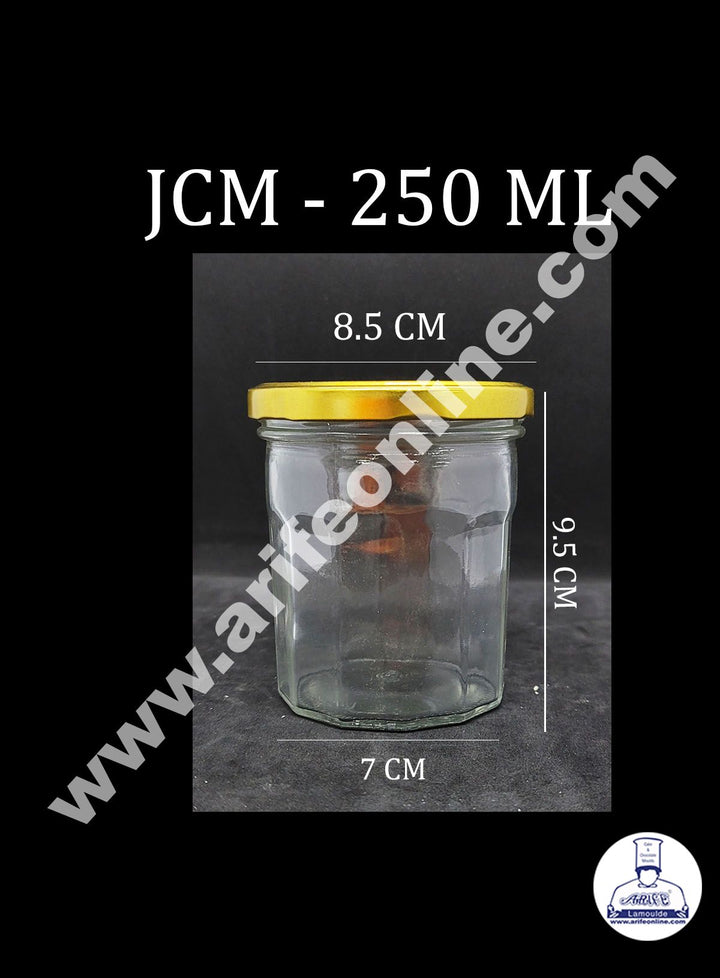 Cake Decor Set of 1 Clear Glass Jars For Food Storage With Golden Lug Caps ( 250ml )