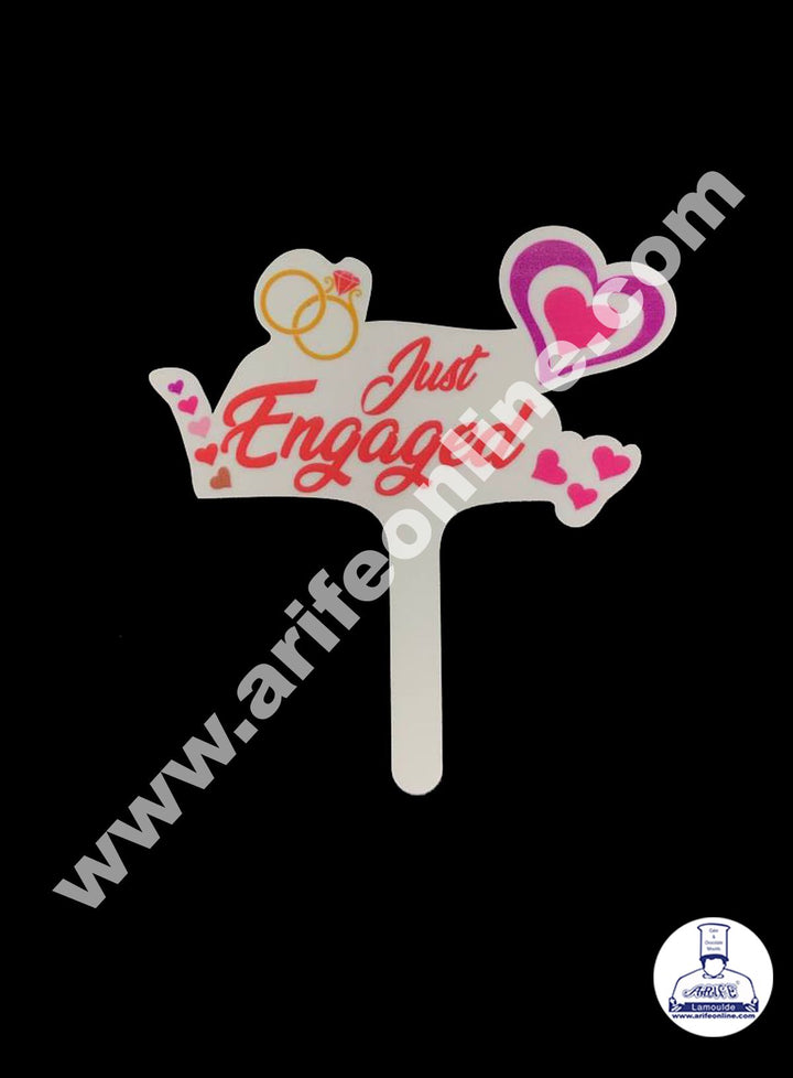 Cake Decor 6 Inches Digital Printed Cake Toppers - Just Engaged With Heart