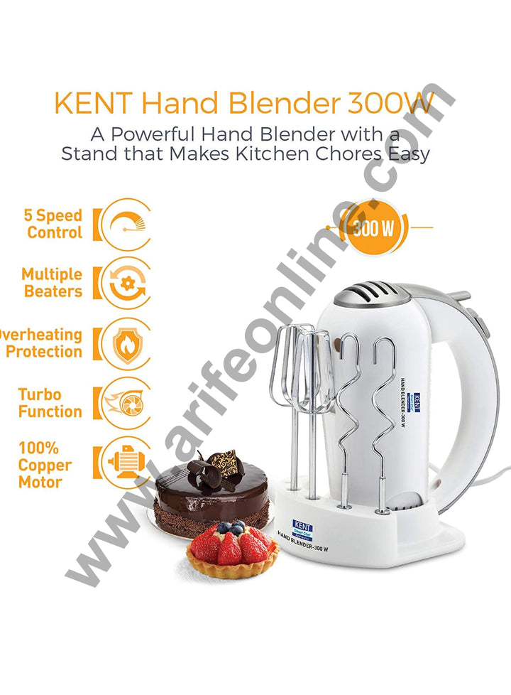 KENT Hand Blender With Stand Lightweight Hand Mixer With Chrome Beater + Dough Hook (300-Watt)