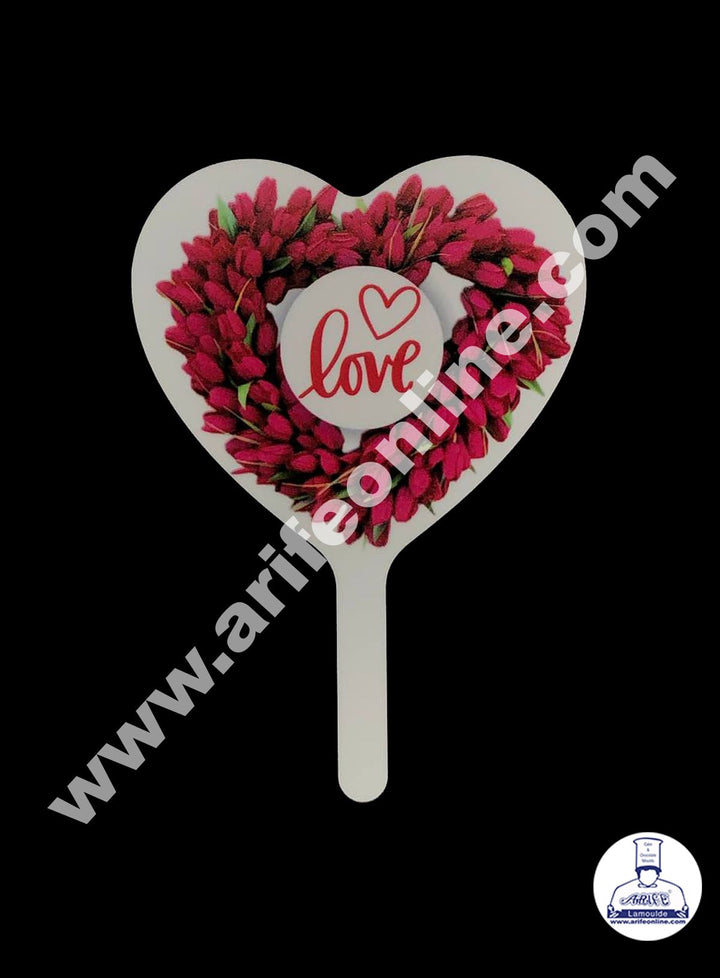 Cake Decor 6 Inches Digital Printed Cake Toppers - Heart Shape Love With Red Roses