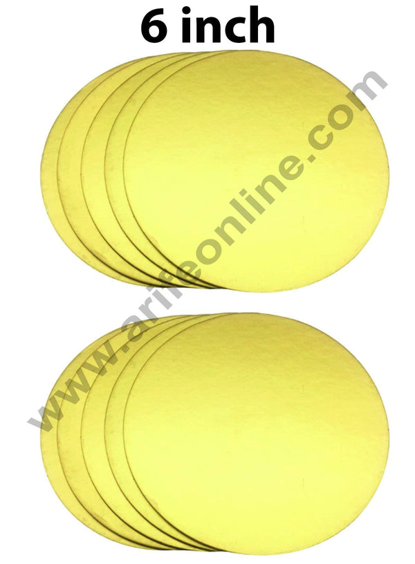 Cake Decor MDF Cake Base Gold Color 10 Pieces Round - 6 inch