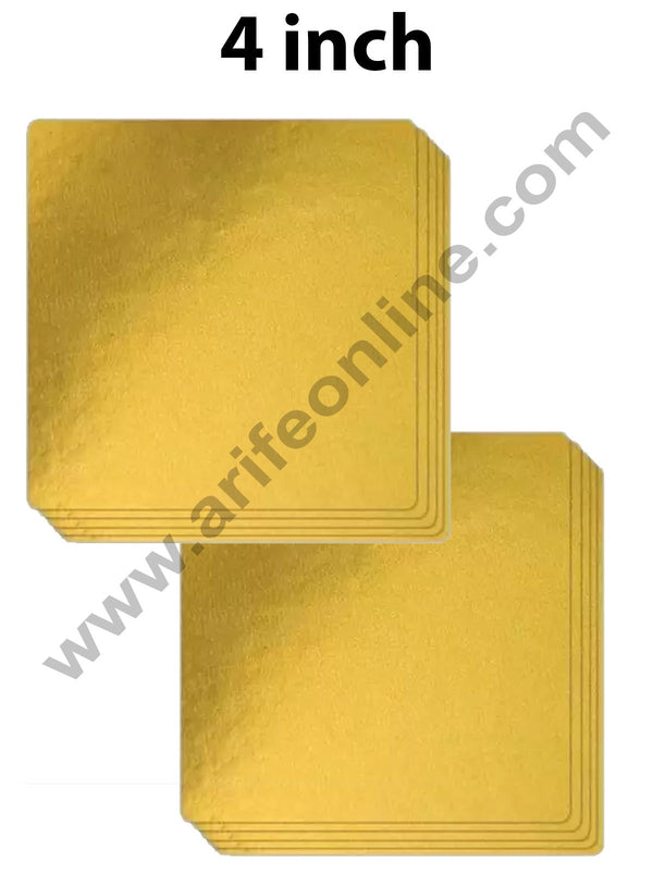 Cake Decor MDF Cake Base Gold Color 10 Pieces Square - 4 inch