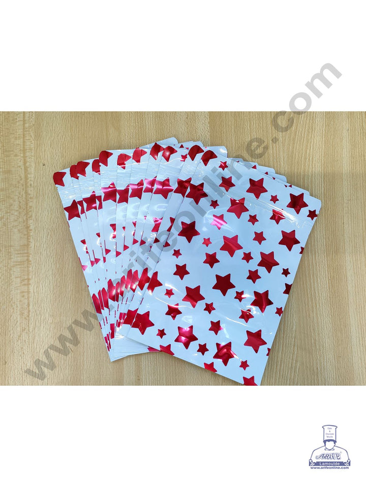 Cake Decor Metallic Pouch With Multi Size Red Star Pack Of 12 Pieces