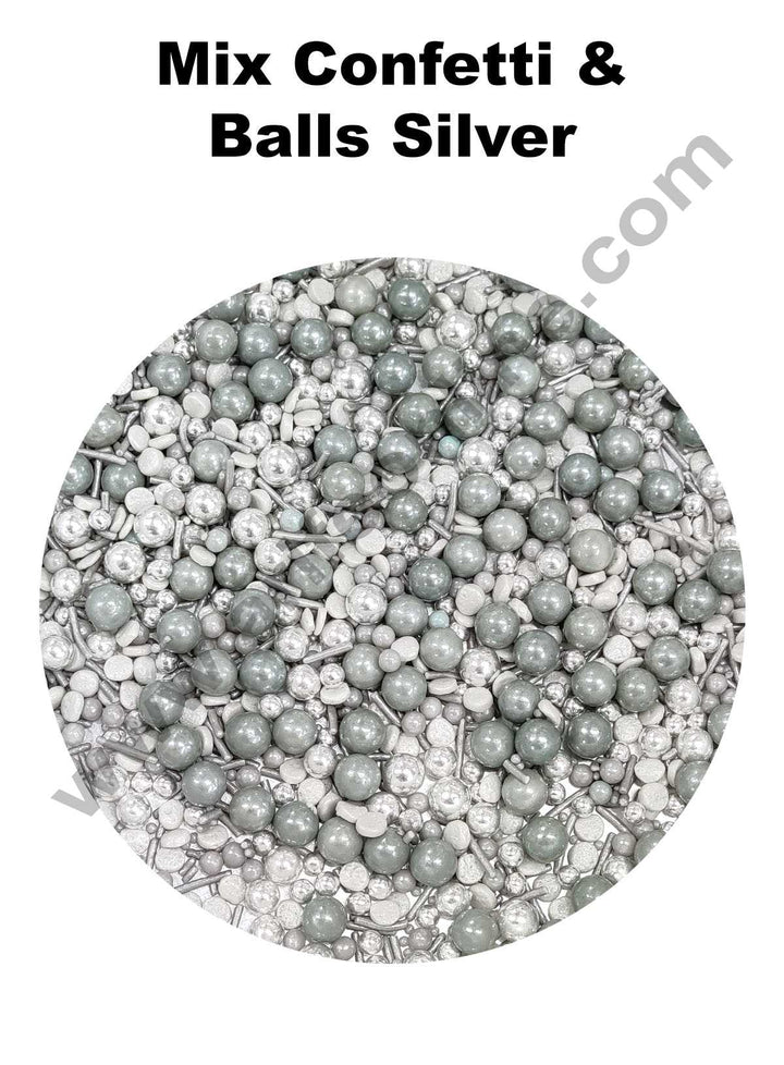 Cake Decor Sugar Candy - Mix Confetti and Balls Silver