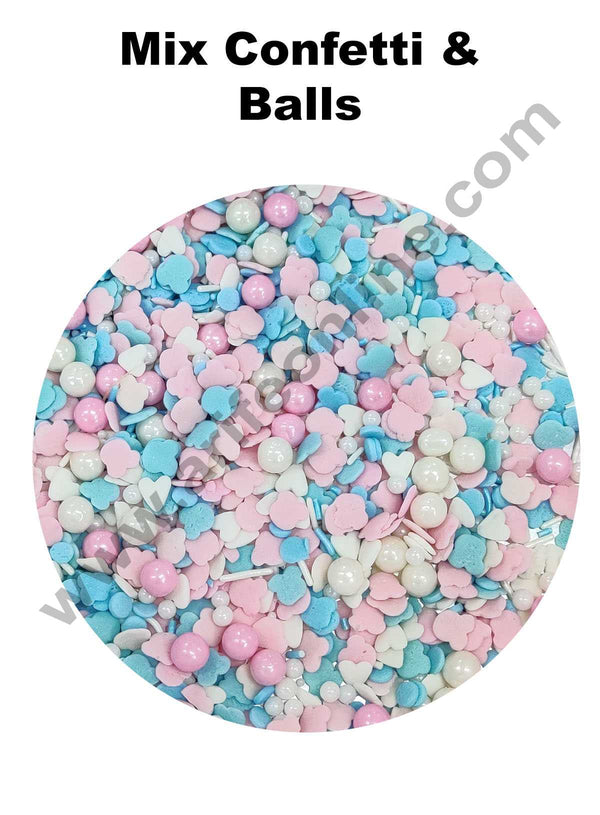 Cake Decor Sugar Candy - Mix Confetti and Balls Pink Blue White