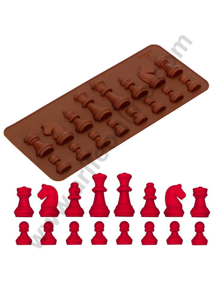 Cake Decor Silicon 16 Cavity Chess Chocolate Mould Brown Chocolate Mould, Ice Mould