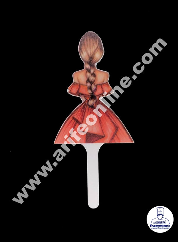 Cake Decor 6 Inches Digital Printed Cake Toppers - Red Frock Lady