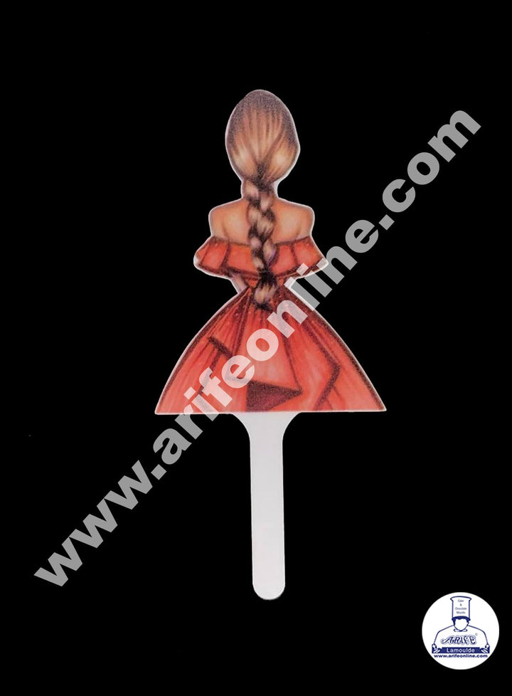 Cake Decor 6 Inches Digital Printed Cake Toppers - Red Frock Lady