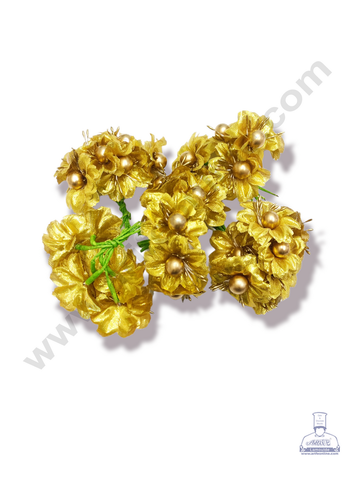 Cake Decor™ Medium Gold Stick Flower Artificial Flower For Cake Decoration – Gold ( 1 Bunch )