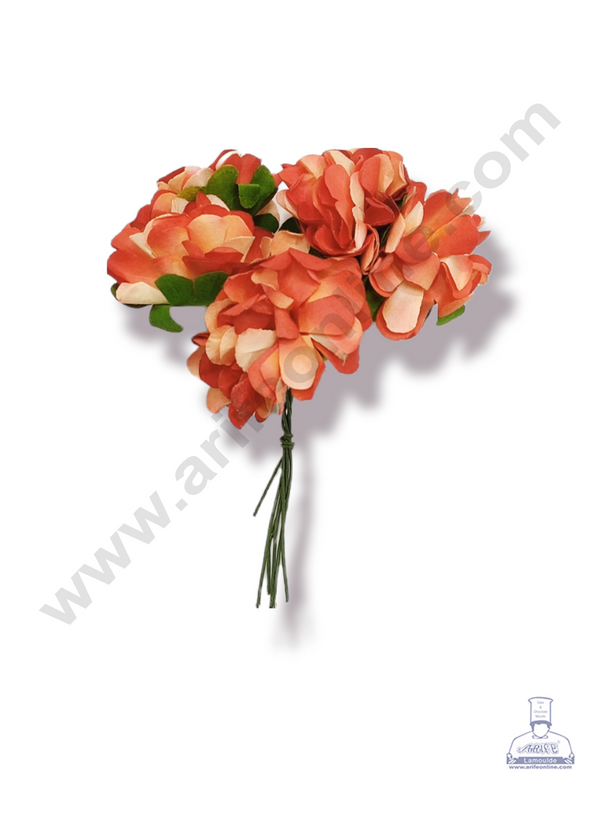 Cake Decor™ Medium Paper Flower Artificial Flower For Cake Decoration – Red ( 1 Bunch )
