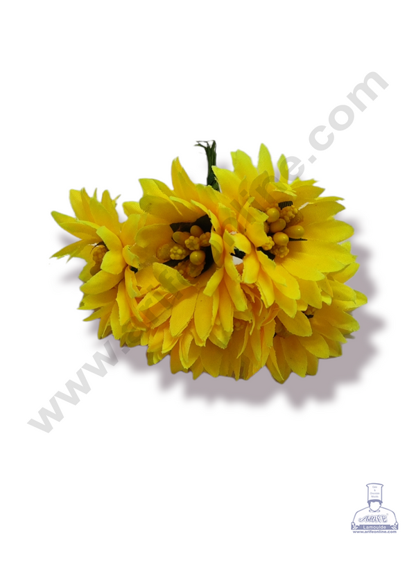 Cake Decor™ Medium Sunflower With Pollen Artificial Flower For Cake Decoration – Yellow ( 1 Bunch )