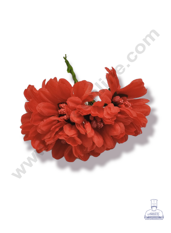 Cake Decor™ Medium Sunflower With Pollen Artificial Flower For Cake Decoration – Red ( 1 Bunch )