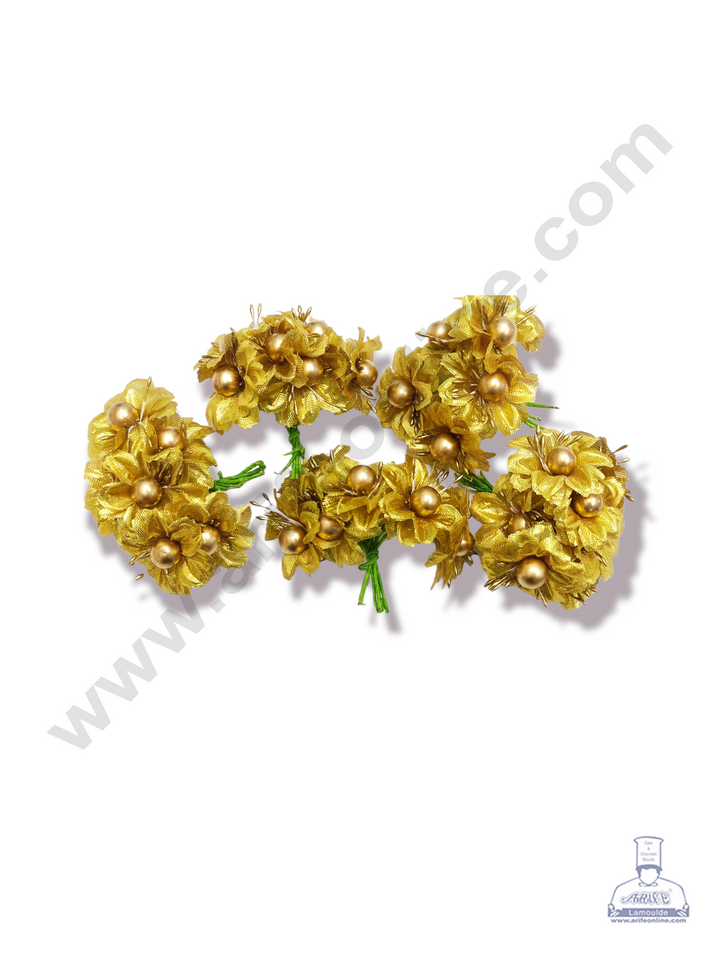 Cake Decor™ Medium Gold Stick Flower Artificial Flower For Cake Decoration – Gold ( 1 Bunch )