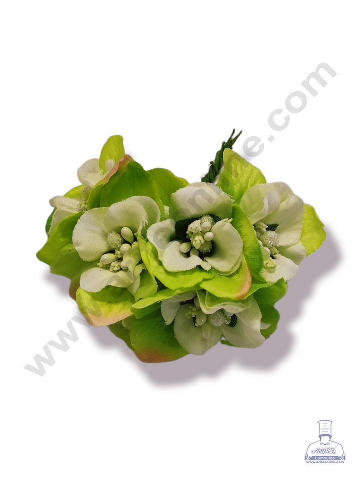 Cake Decor™ Medium Leaf Flower With Assorted Pollen Artificial Flower For Cake Decoration – Green ( 1 Bunch )