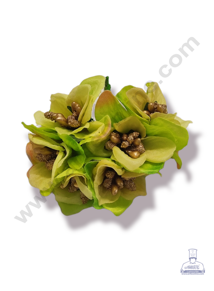 Cake Decor™ Medium Leaf Flower With Assorted Pollen Artificial Flower For Cake Decoration – Green ( 1 Bunch )