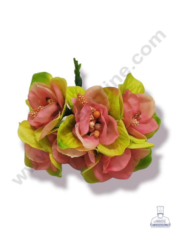 Cake Decor™ Medium Leaf Flower With Pollen Artificial Flower For Cake Decoration – Baby Pink ( 1 Bunch )