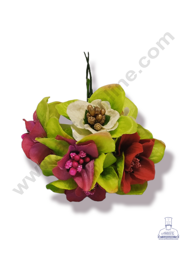 Cake Decor™ Medium Leaf Flower With Pollen Artificial Flower For Cake Decoration – Multi Color ( 1 Bunch )