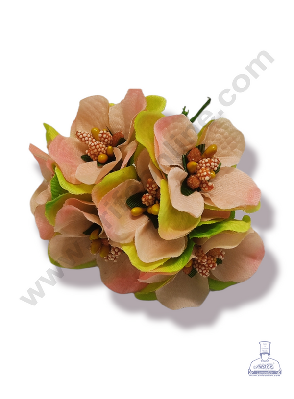 Cake Decor™ Medium Leaf Flower With Pollen Artificial Flower For Cake Decoration – Peach ( 1 Bunch )