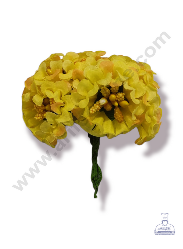 Cake Decor™ Medium Genda Flower With Pollen Artificial Flower For Cake Decoration – Yellow ( 1 Bunch )