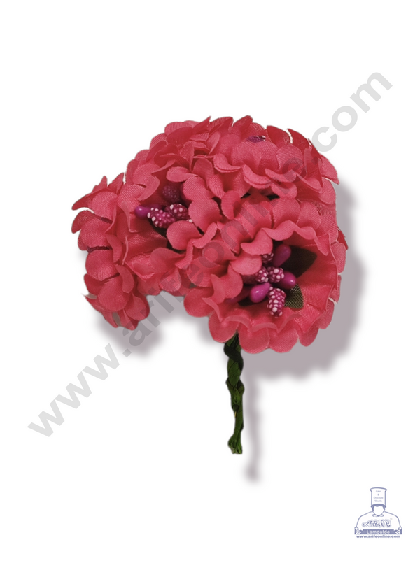Cake Decor™ Medium Genda Flower With Pollen Artificial Flower For Cake Decoration – Dark Pink ( 1 Bunch )