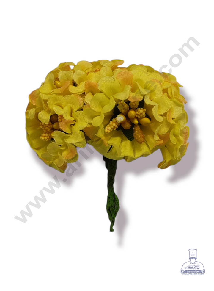Cake Decor™ Medium Genda Flower With Pollen Artificial Flower For Cake Decoration – Yellow ( 1 Bunch )