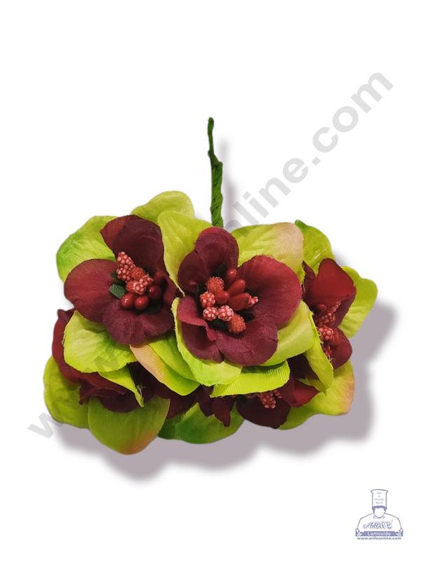 Cake Decor™ Medium Leaf Flower With Pollen Artificial Flower For Cake Decoration – Red ( 1 Bunch )