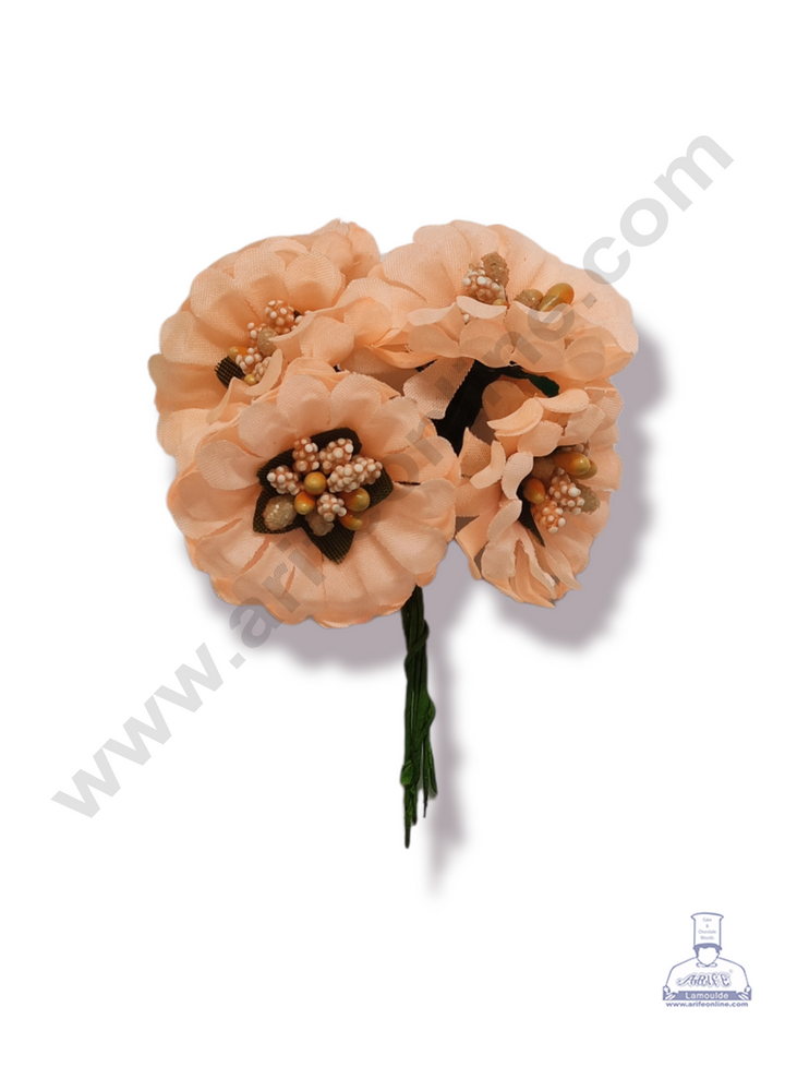 Cake Decor™ Medium Genda Flower With Pollen Artificial Flower For Cake Decoration – Peach ( 1 Bunch )