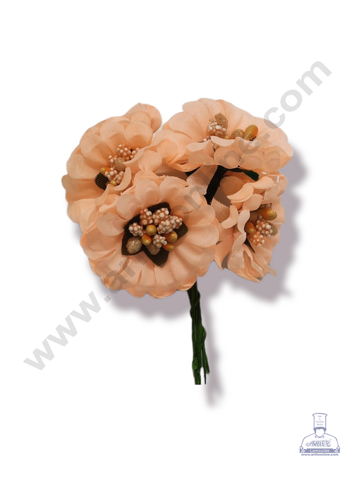 Cake Decor™ Medium Genda Flower With Pollen Artificial Flower For Cake Decoration – Peach ( 1 Bunch )