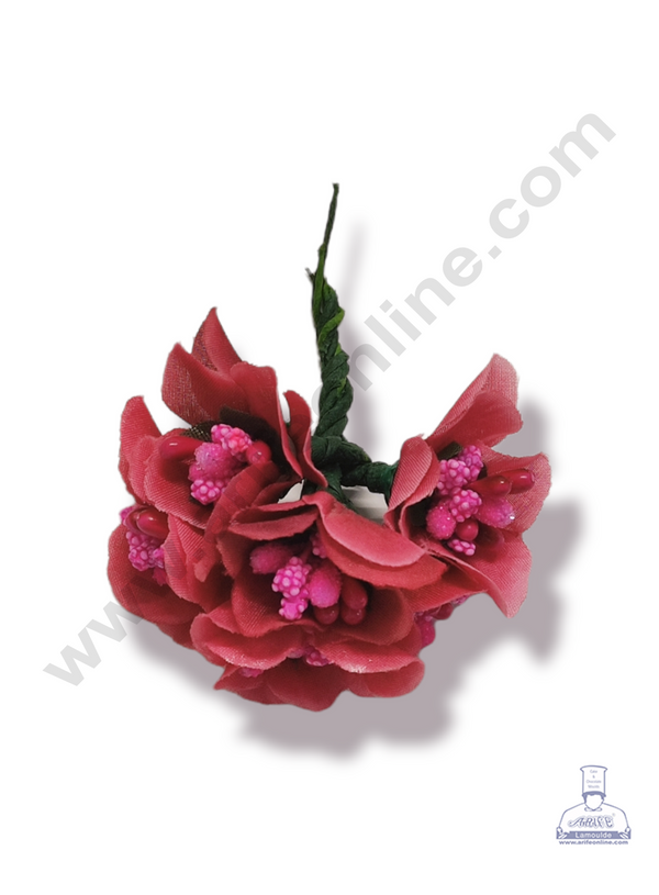 Cake Decor™ Medium Rose Flower With Pollen Artificial Flower For Cake Decoration – Pink ( 1 Bunch )