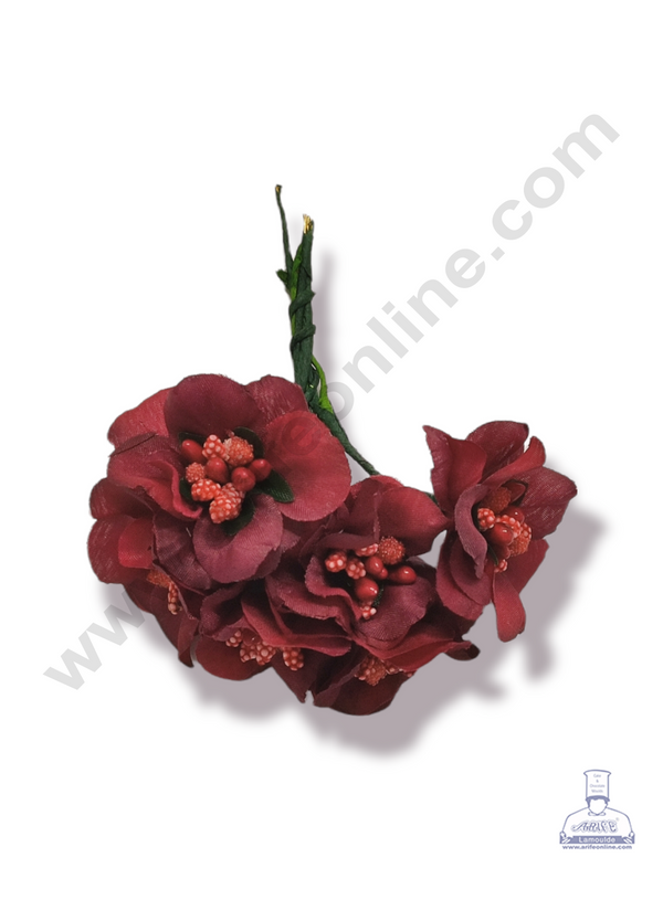 Cake Decor™ Medium Rose Flower With Pollen Artificial Flower For Cake Decoration – Red ( 1 Bunch )