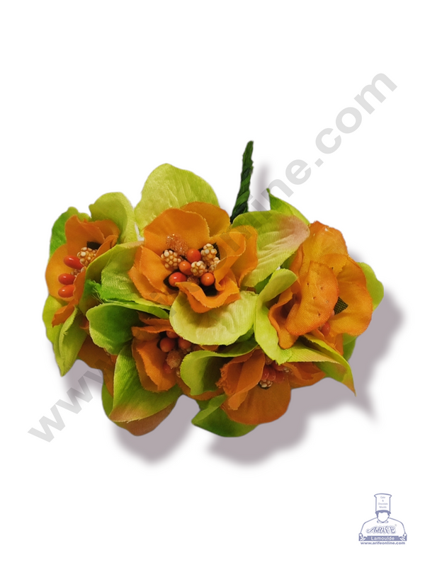 Cake Decor™ Medium Leaf Flower With Pollen Artificial Flower For Cake Decoration – Orange ( 1 Bunch )