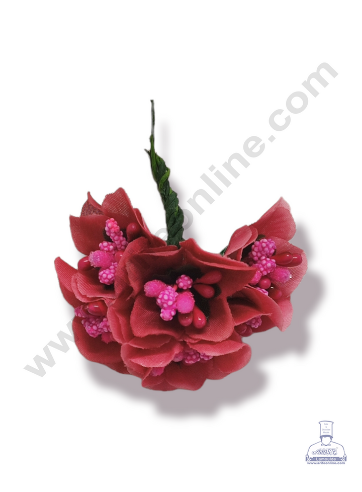 Cake Decor™ Medium Rose Flower With Pollen Artificial Flower For Cake Decoration – Pink ( 1 Bunch )
