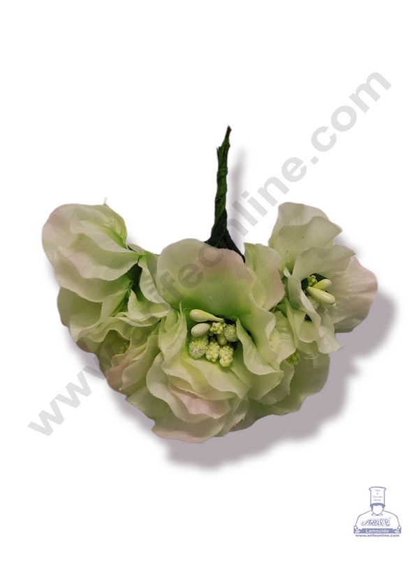 Cake Decor™ Medium Rose Flower With Pollen Artificial Flower For Cake Decoration – White With Pink Shadow ( 1 Bunch )