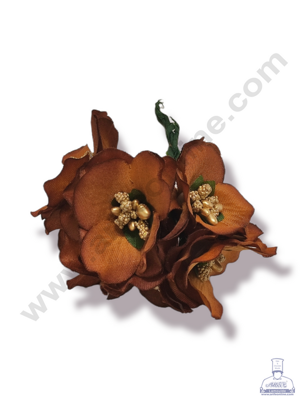 Cake Decor™ Medium Rose Flower With Pollen Artificial Flower For Cake Decoration – Brown ( 1 Bunch )
