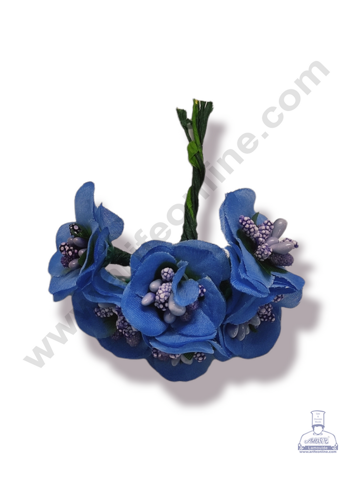 Cake Decor™ Medium Rose Flower With Pollen Artificial Flower For Cake Decoration – Blue ( 1 Bunch )