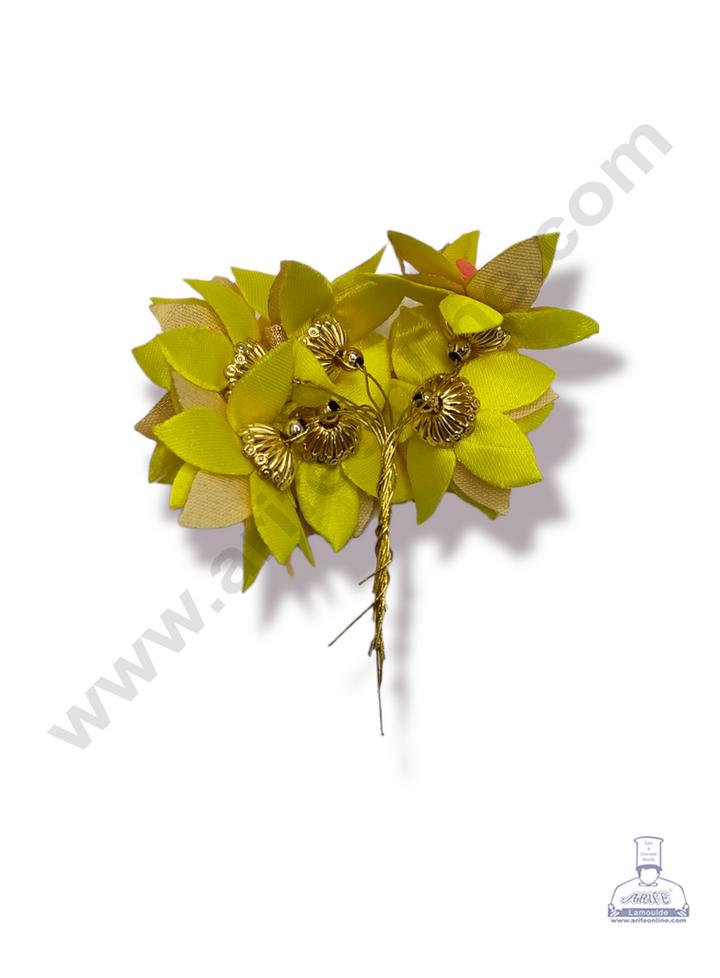 Cake Decor™ Medium Star Flower Artificial Flower For Cake Decoration – Pink Yellow & Golden Petal ( 1 Bunch )