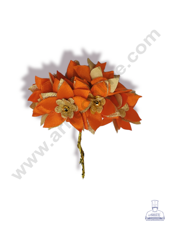 Cake Decor™ Medium Star Flower Artificial Flower For Cake Decoration – Orange & Golden Petal ( 1 Bunch )