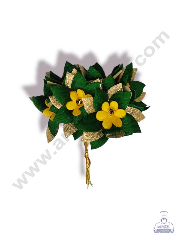 Cake Decor™ Medium Star Flower Artificial Flower For Cake Decoration – Yellow Green & Golden Petal ( 1 Bunch )