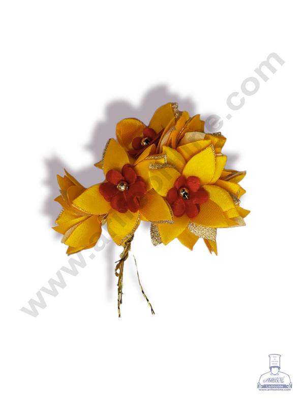 Cake Decor™ Medium Star Flower Artificial Flower For Cake Decoration – Red Sunset Yellow & Golden Petal ( 1 Bunch )