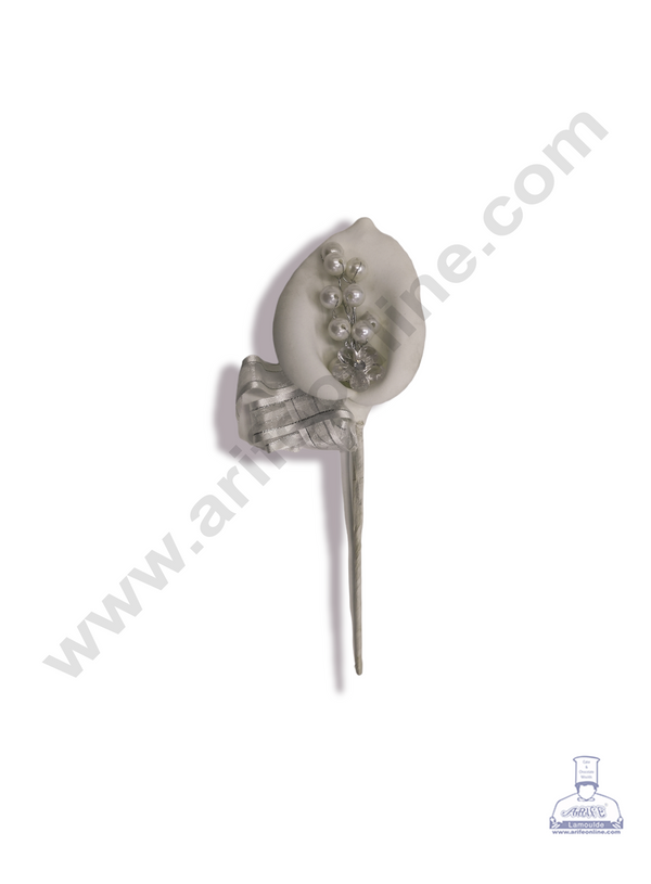 Cake Decor™ 1 Stick With Pearl And Ribbon Artificial Flower For Cake Decoration – White