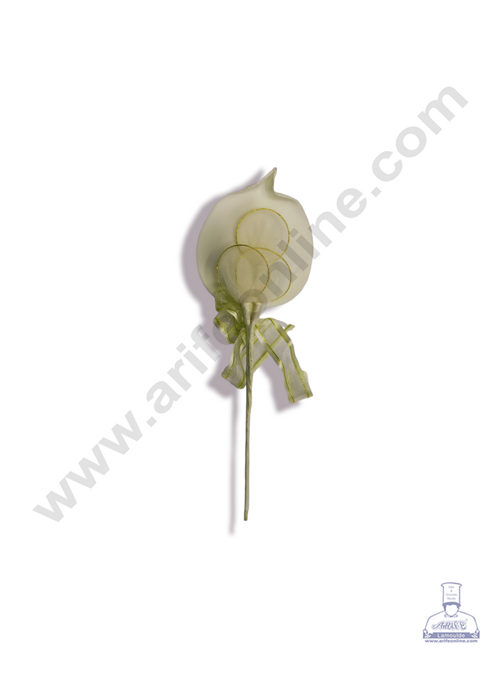 Cake Decor™ 1 Stick With Pearl And Ribbon Artificial Flower For Cake Decoration – Light Gold