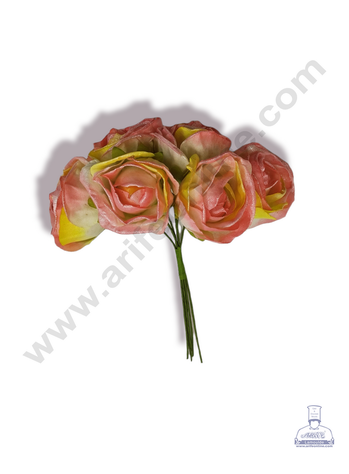 Cake Decor™ Medium Metallic Rose Flower Artificial Flower For Cake Decoration – Light Pink ( 1 Bunch )