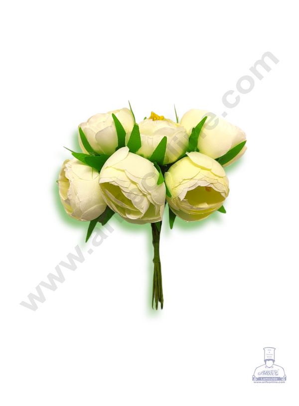 Cake Decor™ Medium Peony Artificial Flower Bunch For Cake Decoration – Off White ( 1 Bunch )
