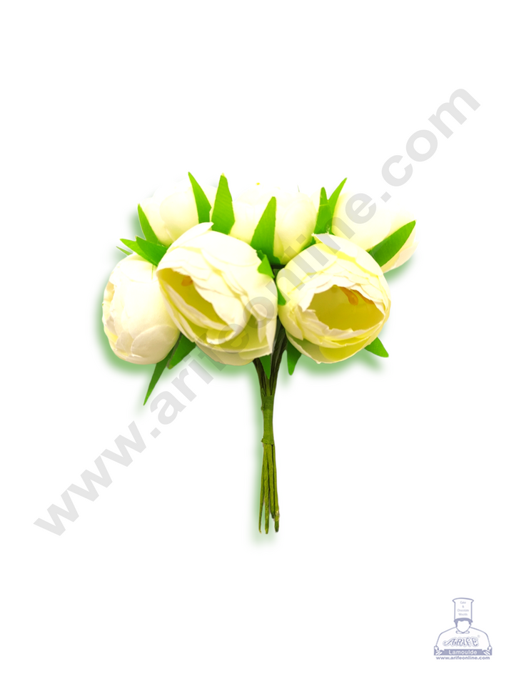 Cake Decor™ Medium Peony Artificial Flower Bunch For Cake Decoration – Off White ( 1 Bunch )