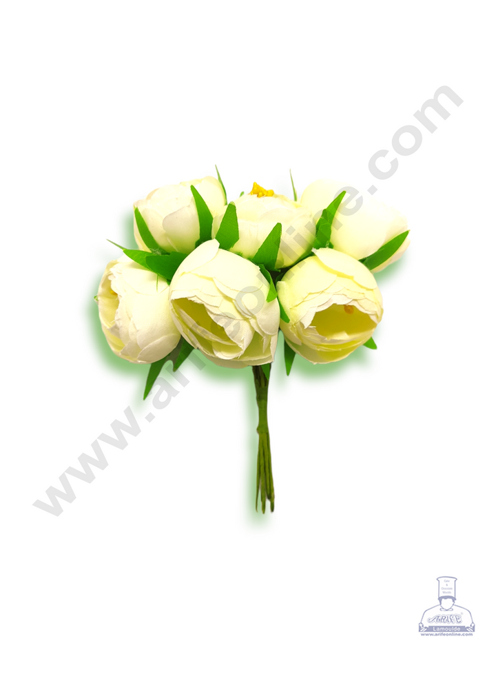 Cake Decor™ Medium Peony Artificial Flower Bunch For Cake Decoration – Off White ( 1 Bunch )